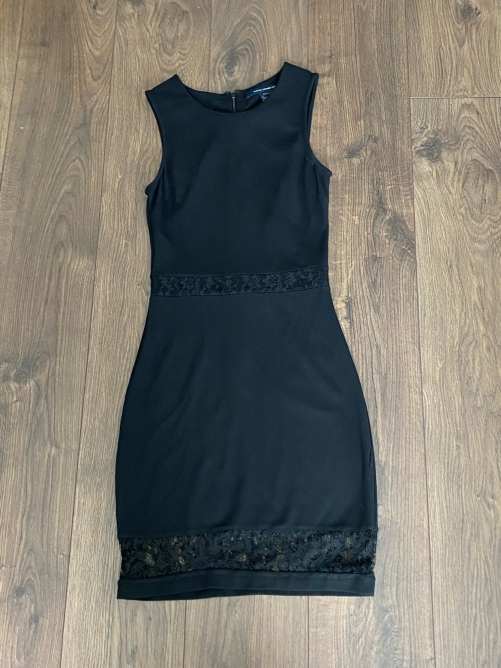 French Connection Black Sleeveless Lace-Trim Mini Dress
